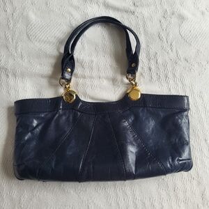 Herma Classic Navy Leather  Shoulder Bag with Gold Accents